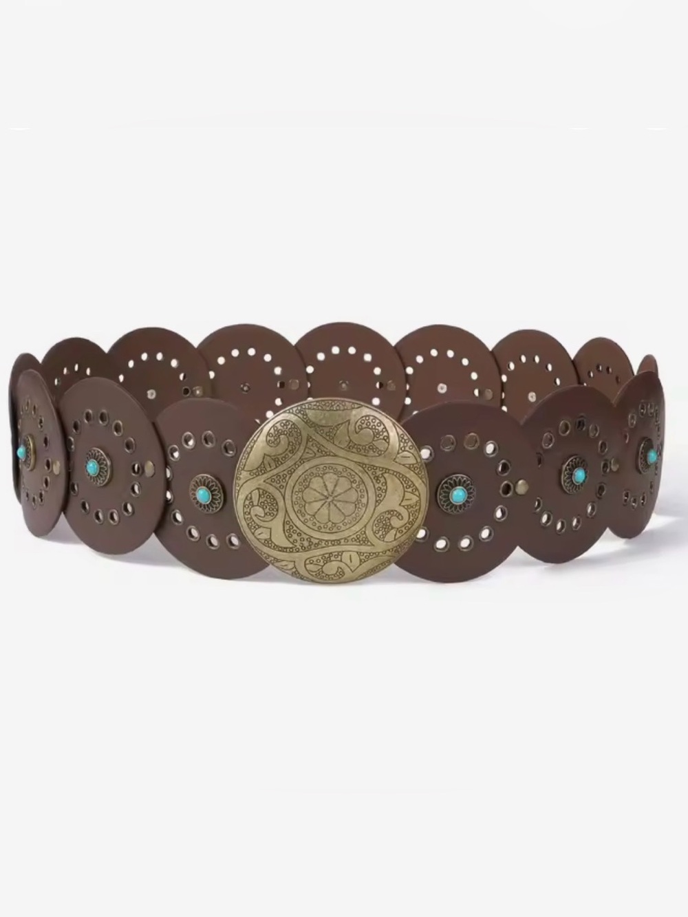 Women's Concho Disc Belt Western Cowboy Cowgirl Leather Boho Waist Belt NEW! - Picture 3 of 9